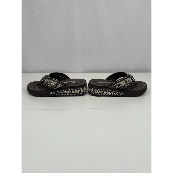 Montana West Women Sz 8 Platform Flip Flops Brown Silver Concho Studs Western - Picture 5 of 12